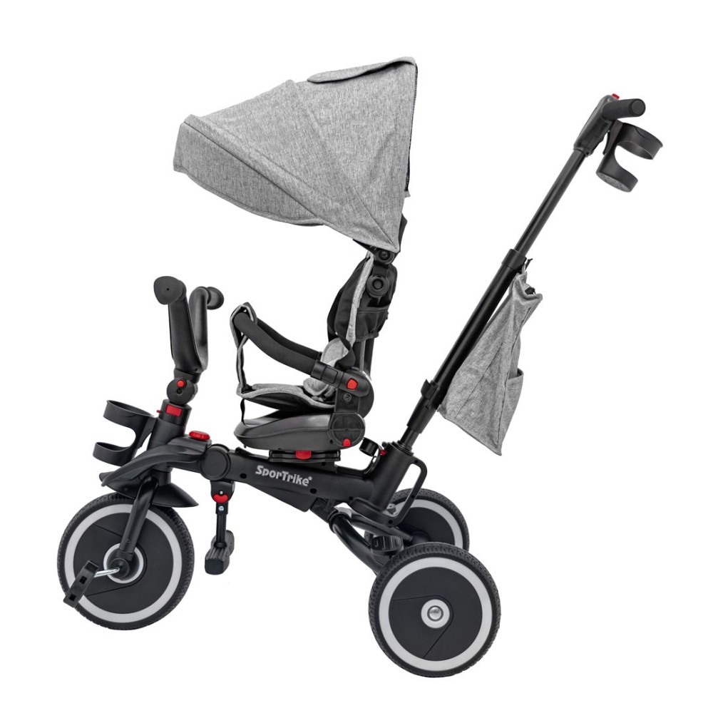 Sportrike Detská Trojkolka RIDER, detský bicykel 3v1 s vodiacou tyčou, sivá