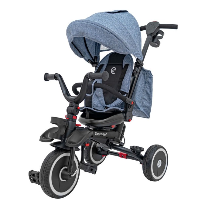 Sportrike Detská Trojkolka RIDER, detský bicykel 3v1 s vodiacou tyčou, modrá