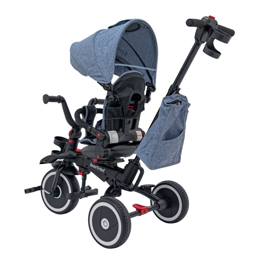 Sportrike Detská Trojkolka RIDER, detský bicykel 3v1 s vodiacou tyčou, modrá