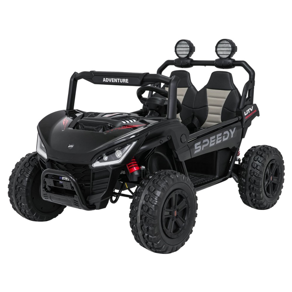 JOKO Elektrické autíčko Buggy SPEEDY 4x4, 4x200W, Dvojmiestne Kožené sedadlo, Penové kolesá, Osvetlená kapota, nosnosť 60kg, čie
