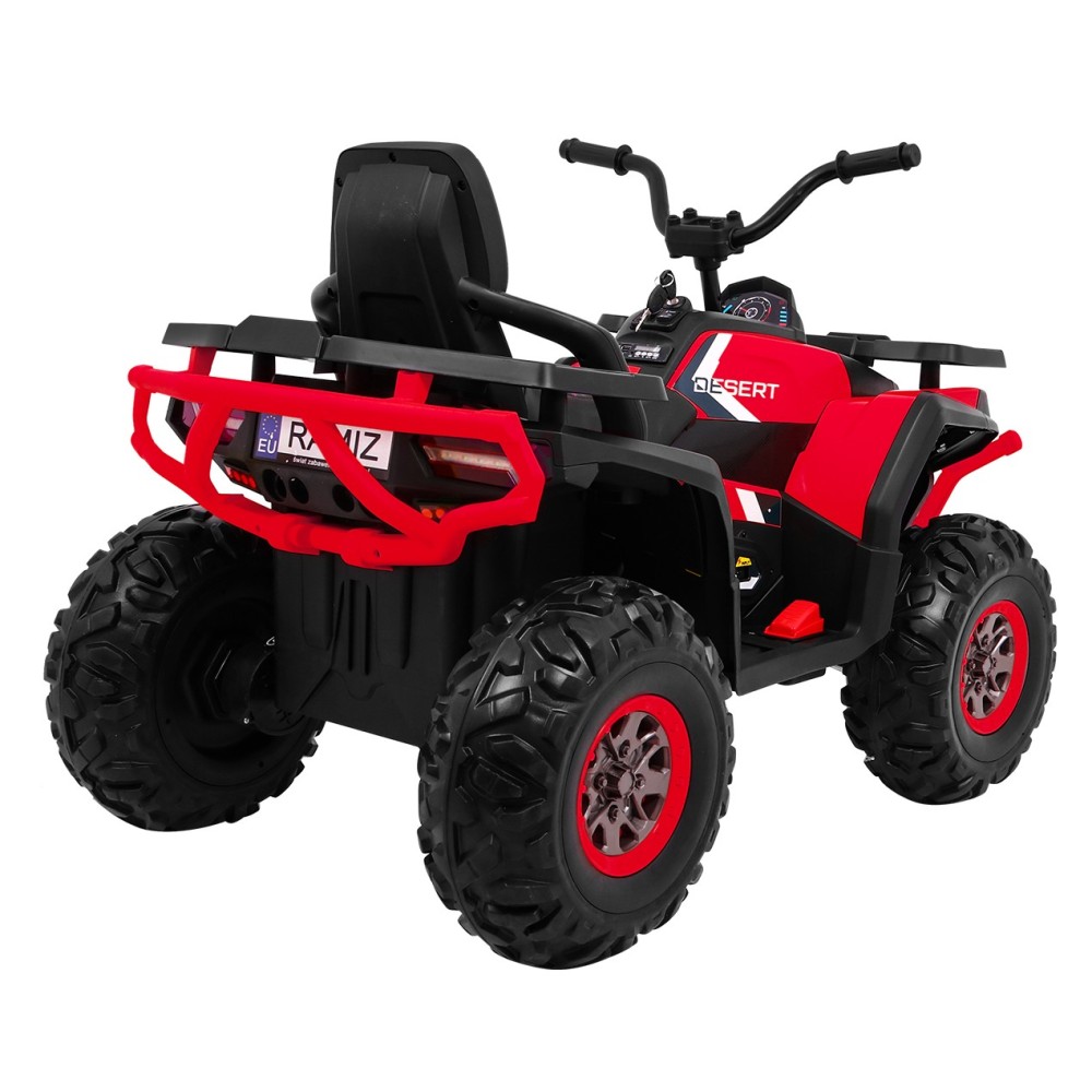 JOKO Elektrická štvorkolka 4x4 ATV Desert, penové kolesá, kožené sedadlo, červená