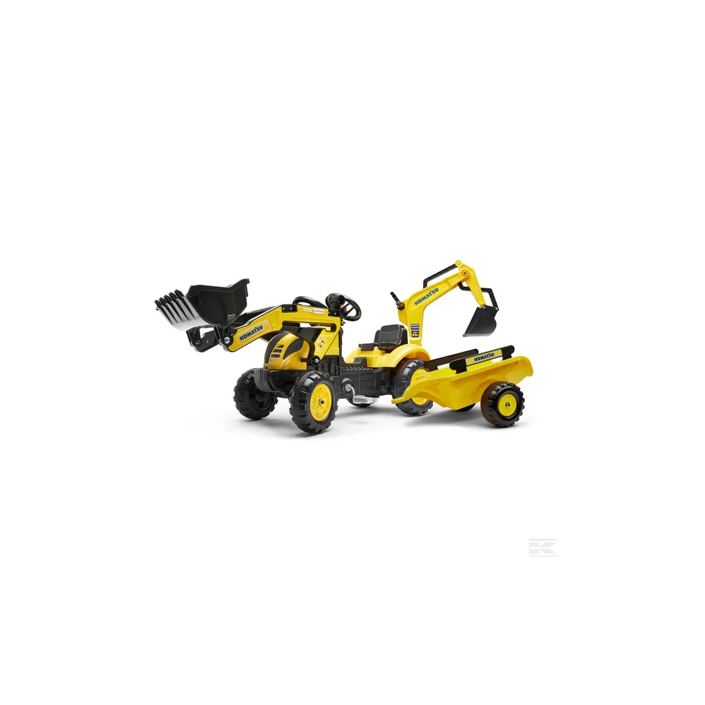 FALK Komatsu Šľapací TRAKTOR Bager s čelným nakladačom a vlečkou, od 3 do 7 rokov, žltý