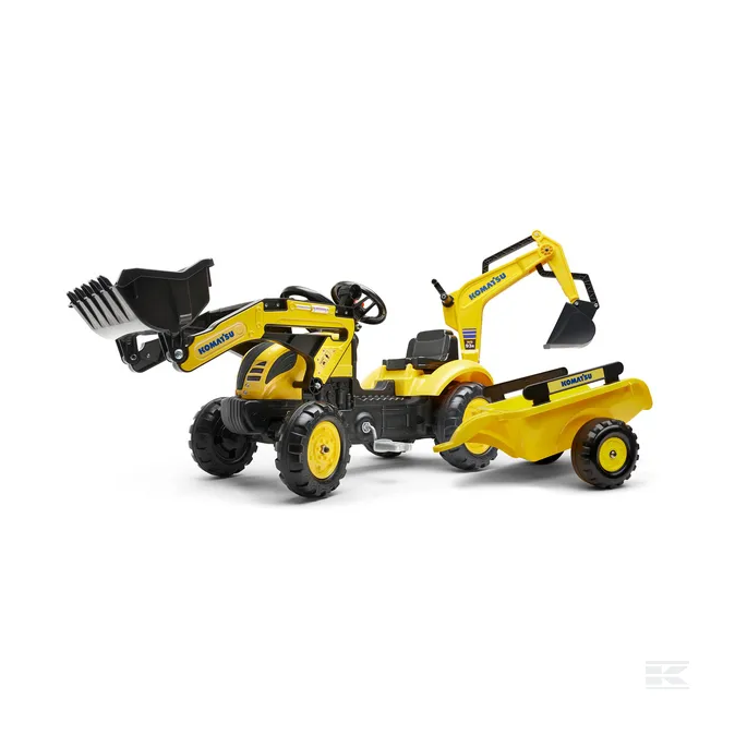 FALK Komatsu Šľapací TRAKTOR Bager s čelným nakladačom a vlečkou, od 3 do 7 rokov, žltý