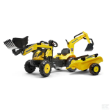 FALK Komatsu Šľapací TRAKTOR Bager s čelným nakladačom a vlečkou, od 3 do 7 rokov, žltý