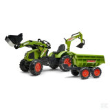 FALK Class Šľapací traktor Bager Claas Axos 330 s čelným nakladačom a sklápacou vlečkou Maxi, od 3 do 7 rokov, zelený