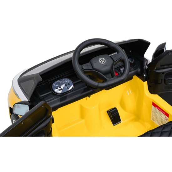 JOKO Elektrické autíčko Volkswagen ID BUZZ, penové kolesá, kožené sedadlo, žlté