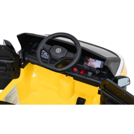 JOKO Elektrické autíčko Volkswagen ID BUZZ, penové kolesá, kožené sedadlo, žlté