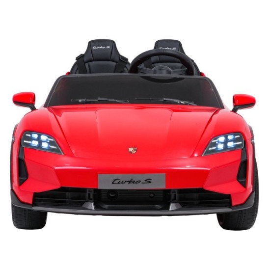 JOKO Elektrické autíčko Porsche Taycan Turbo S, penové kolesá, kožené sedadlo, červené