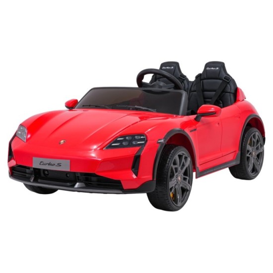 JOKO Elektrické autíčko Porsche Taycan Turbo S, penové kolesá, kožené sedadlo, červené