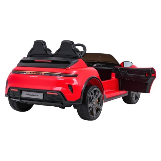 JOKO Elektrické autíčko Porsche Taycan Turbo S, penové kolesá, kožené sedadlo, červené
