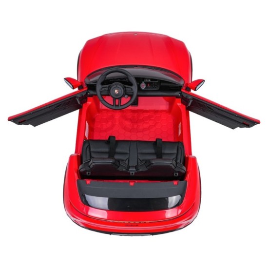 JOKO Elektrické autíčko Porsche Taycan Turbo S, penové kolesá, kožené sedadlo, červené