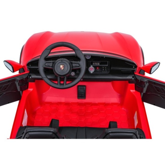 JOKO Elektrické autíčko Porsche Taycan Turbo S, penové kolesá, kožené sedadlo, červené