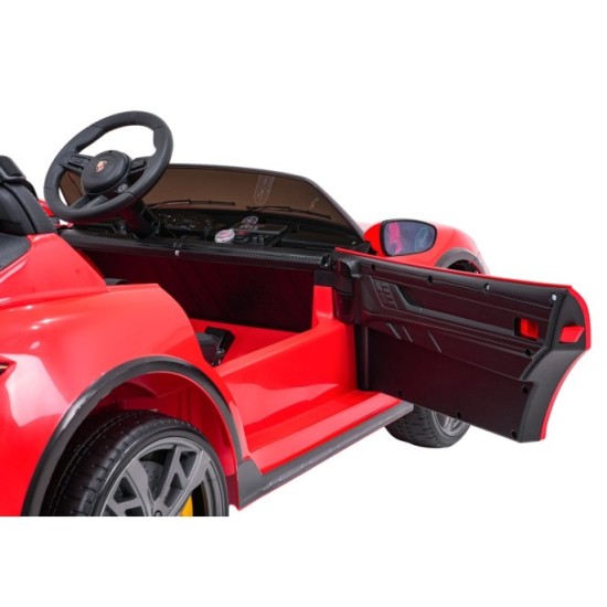 JOKO Elektrické autíčko Porsche Taycan Turbo S, penové kolesá, kožené sedadlo, červené