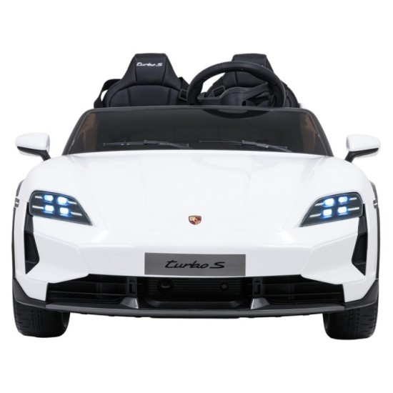 JOKO Elektrické autíčko Porsche Taycan Turbo S, penové kolesá, kožené sedadlo, biele