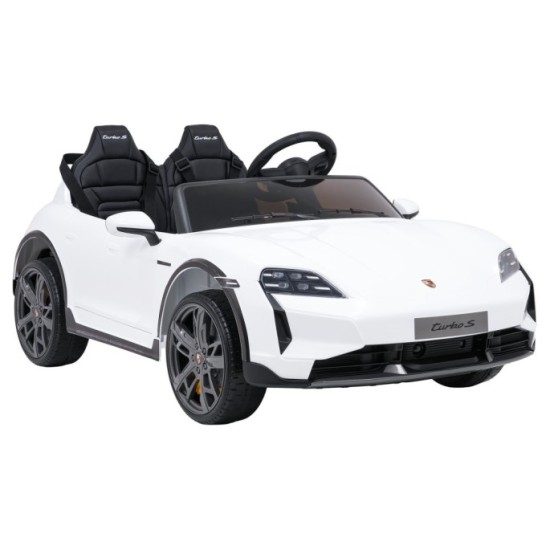 JOKO Elektrické autíčko Porsche Taycan Turbo S, penové kolesá, kožené sedadlo, biele