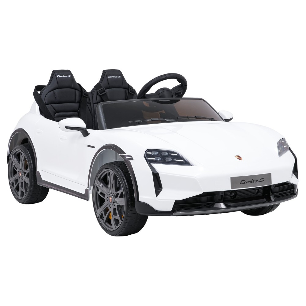 JOKO Elektrické autíčko Porsche Taycan Turbo S, penové kolesá, kožené sedadlo, biele