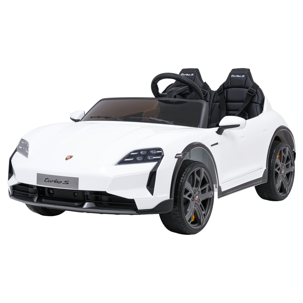JOKO Elektrické autíčko Porsche Taycan Turbo S, penové kolesá, kožené sedadlo, biele