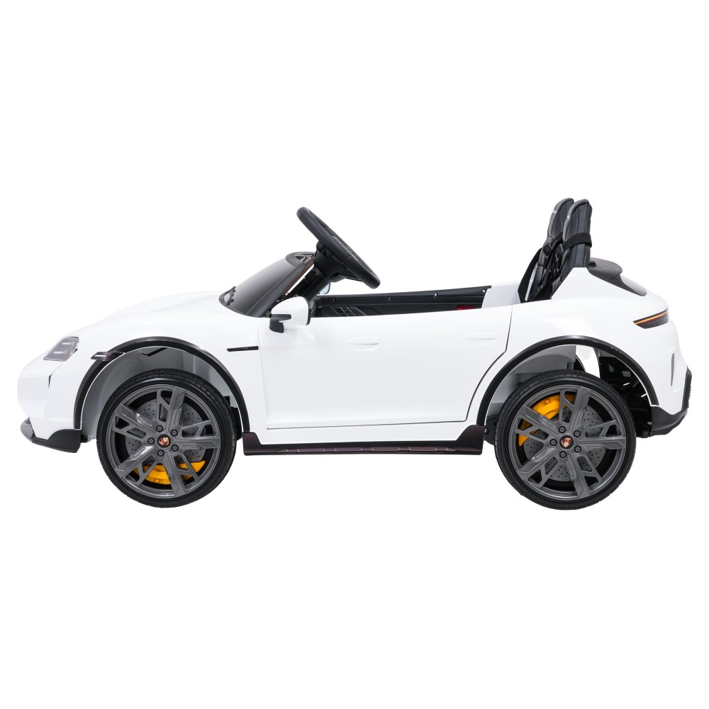 JOKO Elektrické autíčko Porsche Taycan Turbo S, penové kolesá, kožené sedadlo, biele