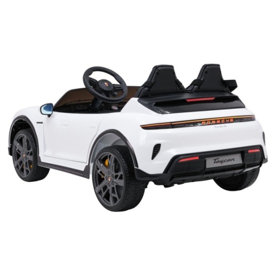 JOKO Elektrické autíčko Porsche Taycan Turbo S, penové kolesá, kožené sedadlo, biele