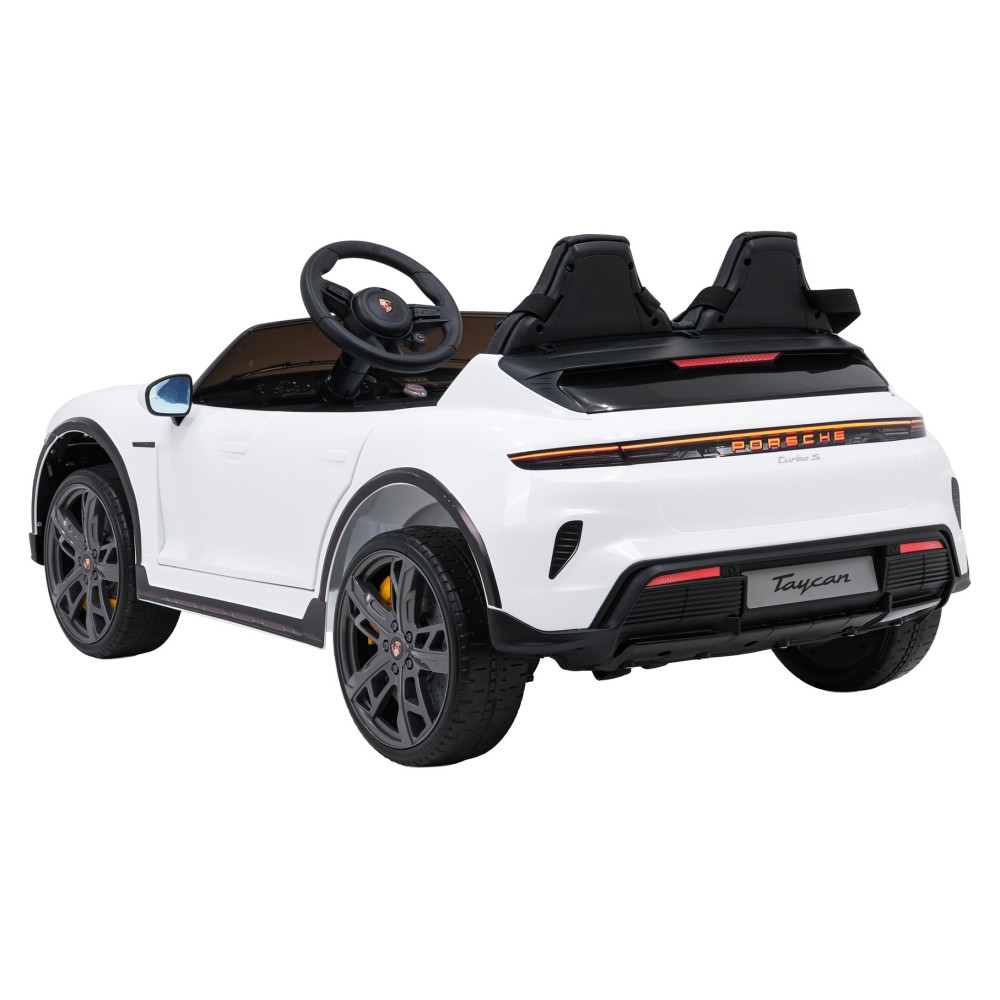 JOKO Elektrické autíčko Porsche Taycan Turbo S, penové kolesá, kožené sedadlo, biele