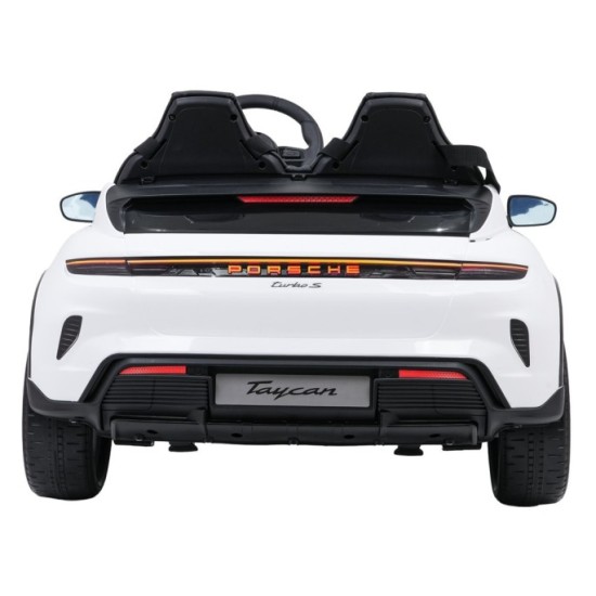 JOKO Elektrické autíčko Porsche Taycan Turbo S, penové kolesá, kožené sedadlo, biele