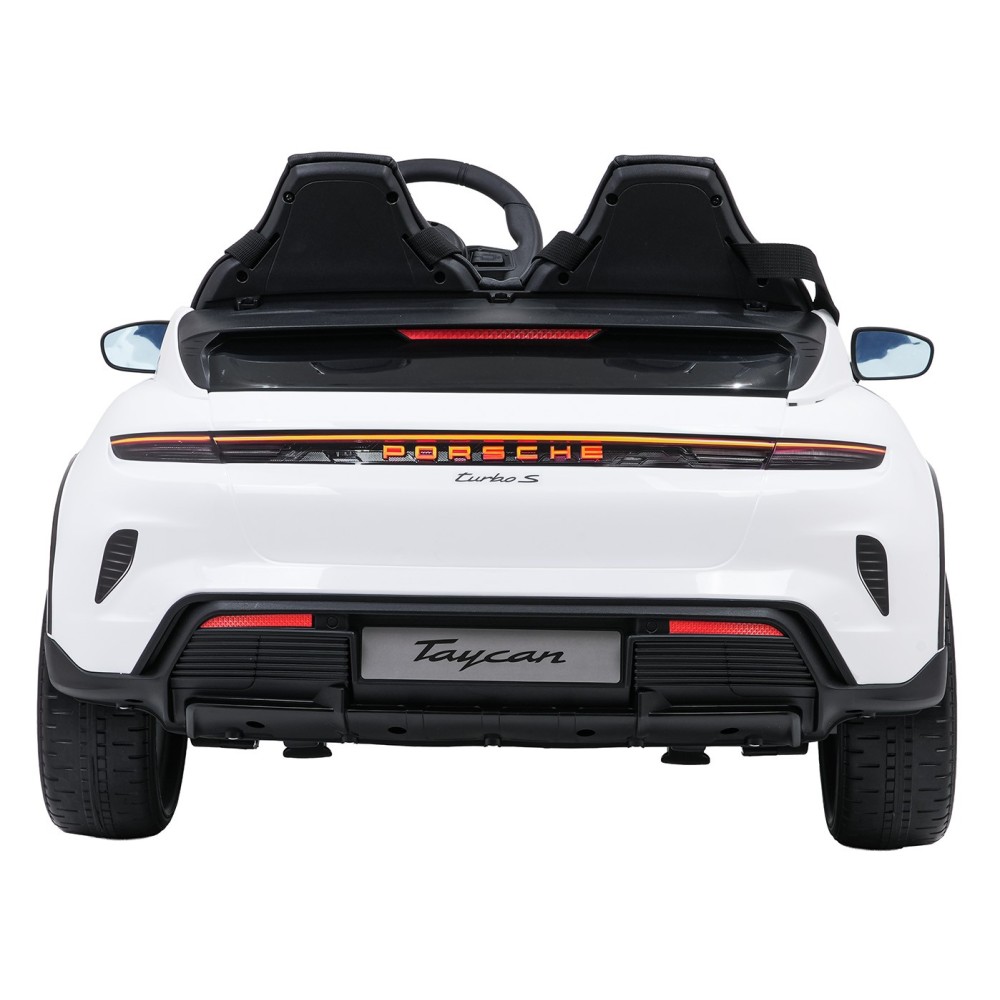 JOKO Elektrické autíčko Porsche Taycan Turbo S, penové kolesá, kožené sedadlo, biele