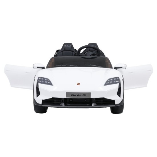 JOKO Elektrické autíčko Porsche Taycan Turbo S, penové kolesá, kožené sedadlo, biele