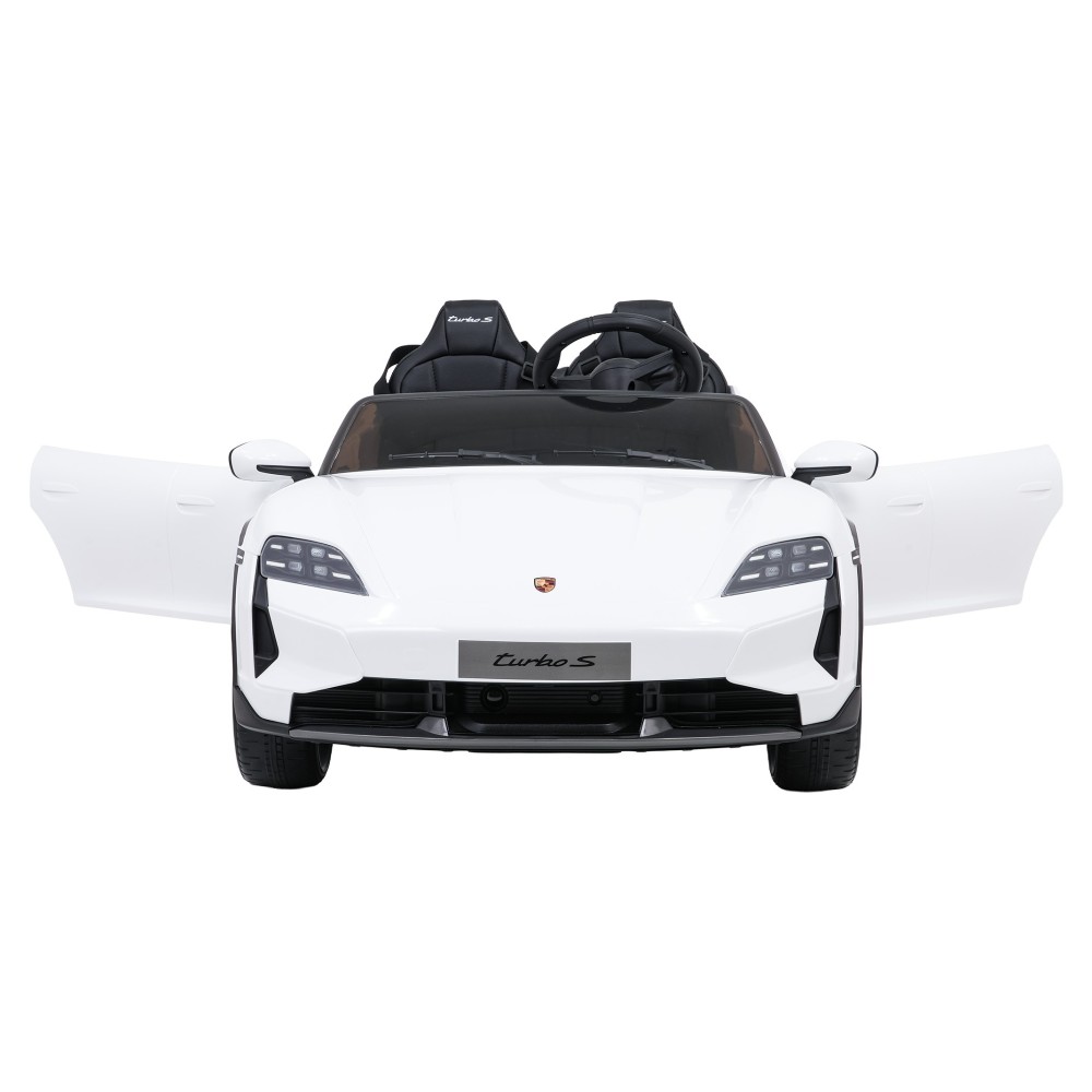 JOKO Elektrické autíčko Porsche Taycan Turbo S, penové kolesá, kožené sedadlo, biele