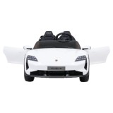 JOKO Elektrické autíčko Porsche Taycan Turbo S, penové kolesá, kožené sedadlo, biele