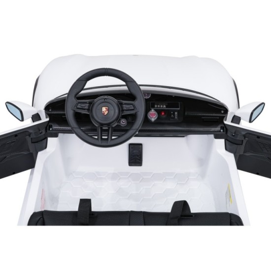 JOKO Elektrické autíčko Porsche Taycan Turbo S, penové kolesá, kožené sedadlo, biele