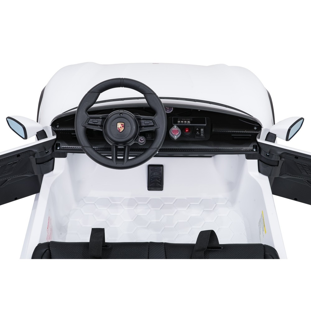 JOKO Elektrické autíčko Porsche Taycan Turbo S, penové kolesá, kožené sedadlo, biele