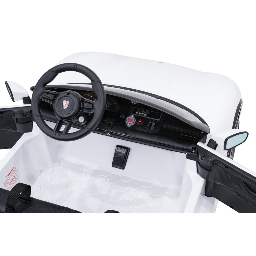 JOKO Elektrické autíčko Porsche Taycan Turbo S, penové kolesá, kožené sedadlo, biele