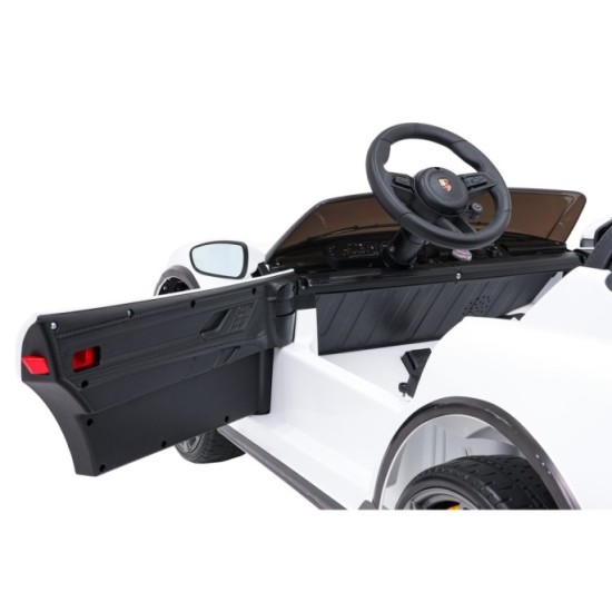 JOKO Elektrické autíčko Porsche Taycan Turbo S, penové kolesá, kožené sedadlo, biele