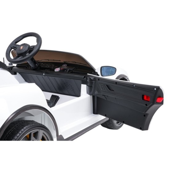 JOKO Elektrické autíčko Porsche Taycan Turbo S, penové kolesá, kožené sedadlo, biele