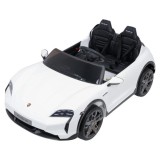 JOKO Elektrické autíčko Porsche Taycan Turbo S, penové kolesá, kožené sedadlo, biele