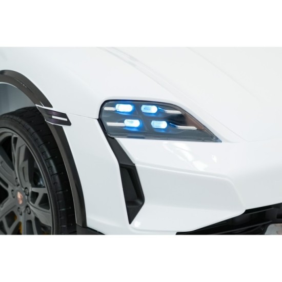 JOKO Elektrické autíčko Porsche Taycan Turbo S, penové kolesá, kožené sedadlo, biele