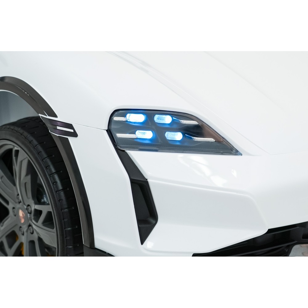 JOKO Elektrické autíčko Porsche Taycan Turbo S, penové kolesá, kožené sedadlo, biele