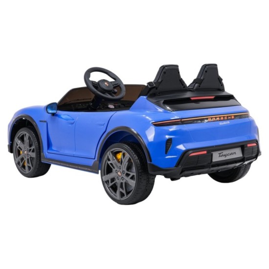 JOKO Elektrické autíčko Porsche Taycan Turbo S, penové kolesá, kožené sedadlo, modré