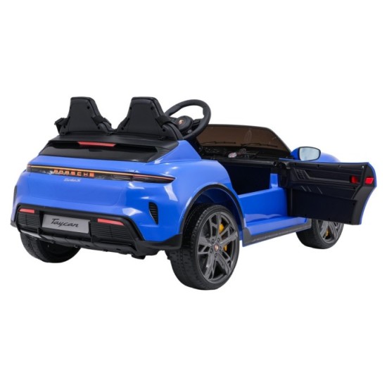 JOKO Elektrické autíčko Porsche Taycan Turbo S, penové kolesá, kožené sedadlo, modré