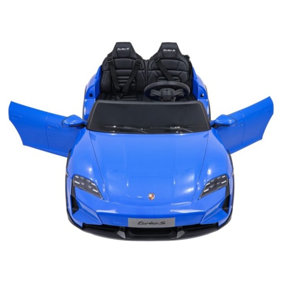 JOKO Elektrické autíčko Porsche Taycan Turbo S, penové kolesá, kožené sedadlo, modré