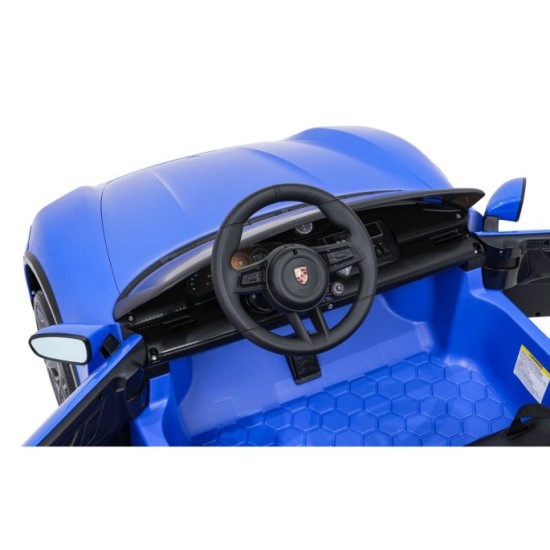 JOKO Elektrické autíčko Porsche Taycan Turbo S, penové kolesá, kožené sedadlo, modré