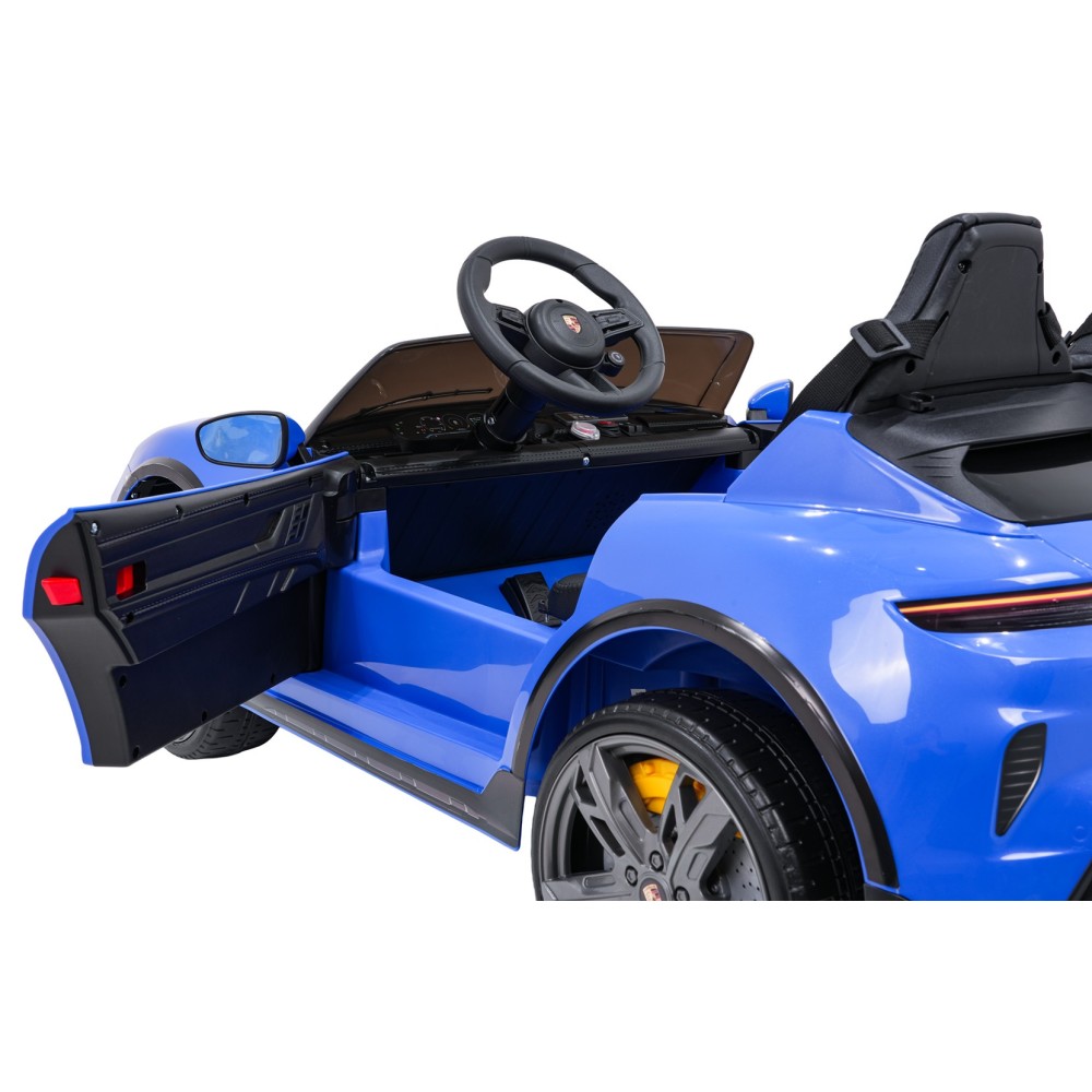 JOKO Elektrické autíčko Porsche Taycan Turbo S, penové kolesá, kožené sedadlo, modré