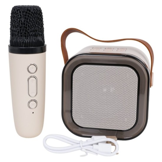 JOKO Karaoke Reproduktor s Mikrofónom a LED svetlom + Kožená rukoväť