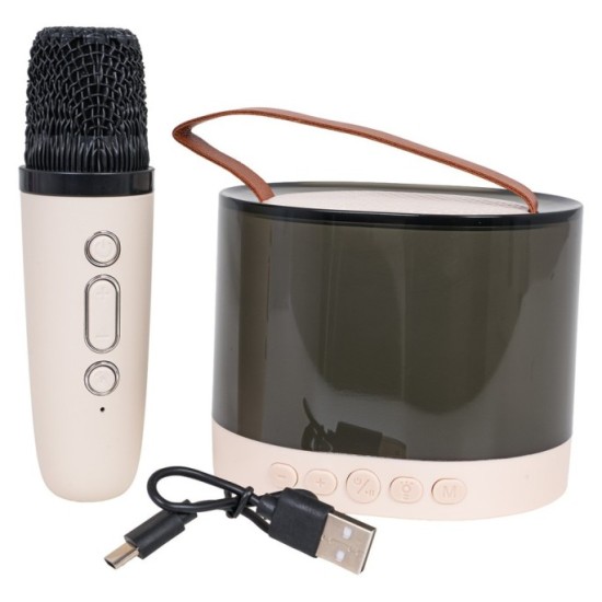 JOKO Karaoke Reproduktor s Mikrofónom a LED Svetlom + Kožená Rukoväť