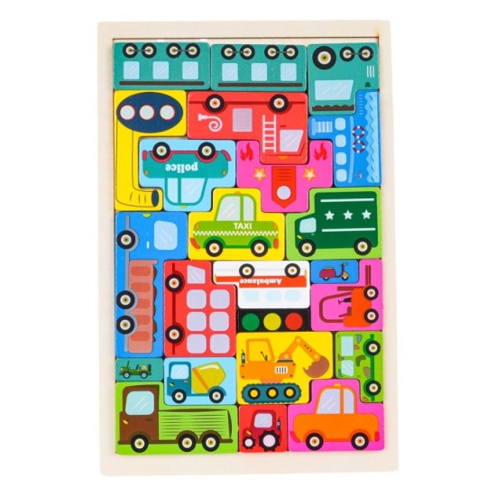 JOKO Drevené Puzzle pre deti Autíčka