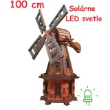 MKSTOR Drevený Solárny veterný mlyn záhradný otočný dekoračný 100cm s LED osvetlením, jelša+palisander, W31S