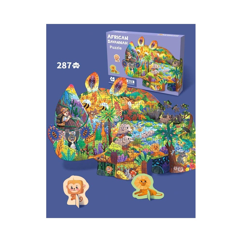 JOKO Puzzle Safari Jednorožec 287ks + 3D zvieratká Lev, Opica