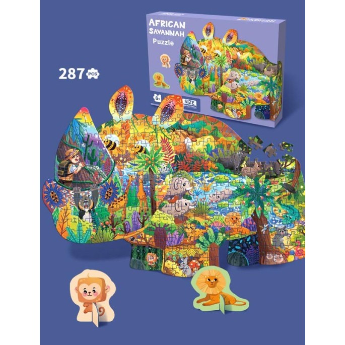 JOKO Puzzle Safari Jednorožec 287ks + 3D zvieratká Lev, Opica