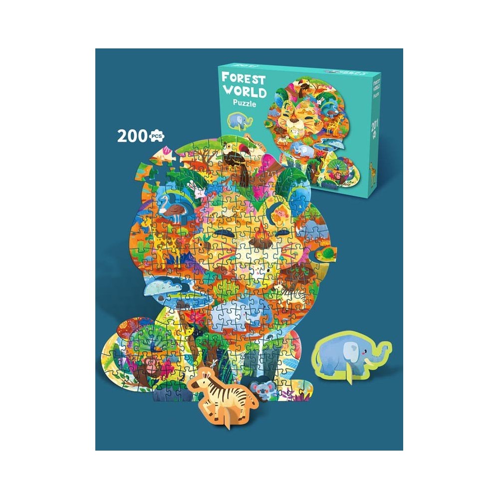 JOKO Puzzle Safari Lev 200ks + 3D zvieratká Slon, Zebra