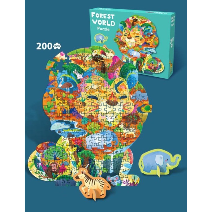JOKO Puzzle Safari Lev 200ks + 3D zvieratká Slon, Zebra